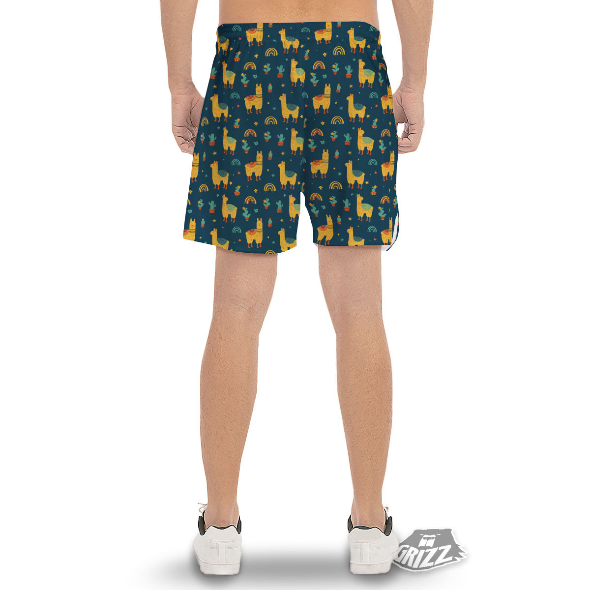 Llama Yellow Print Pattern Men's Gym Shorts-grizzshop