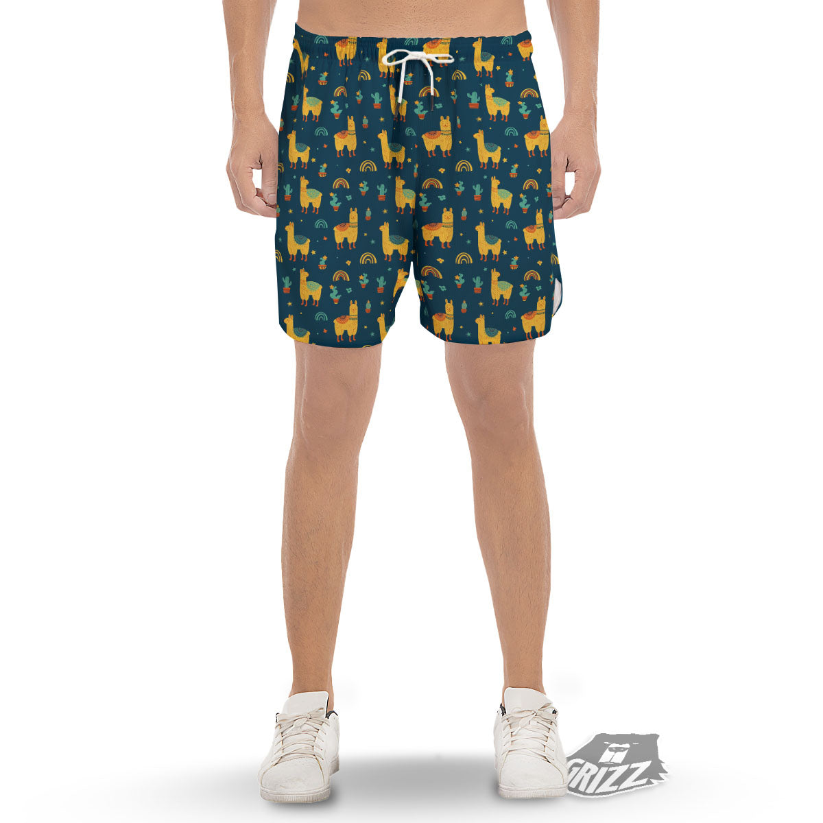 Llama Yellow Print Pattern Men's Gym Shorts-grizzshop