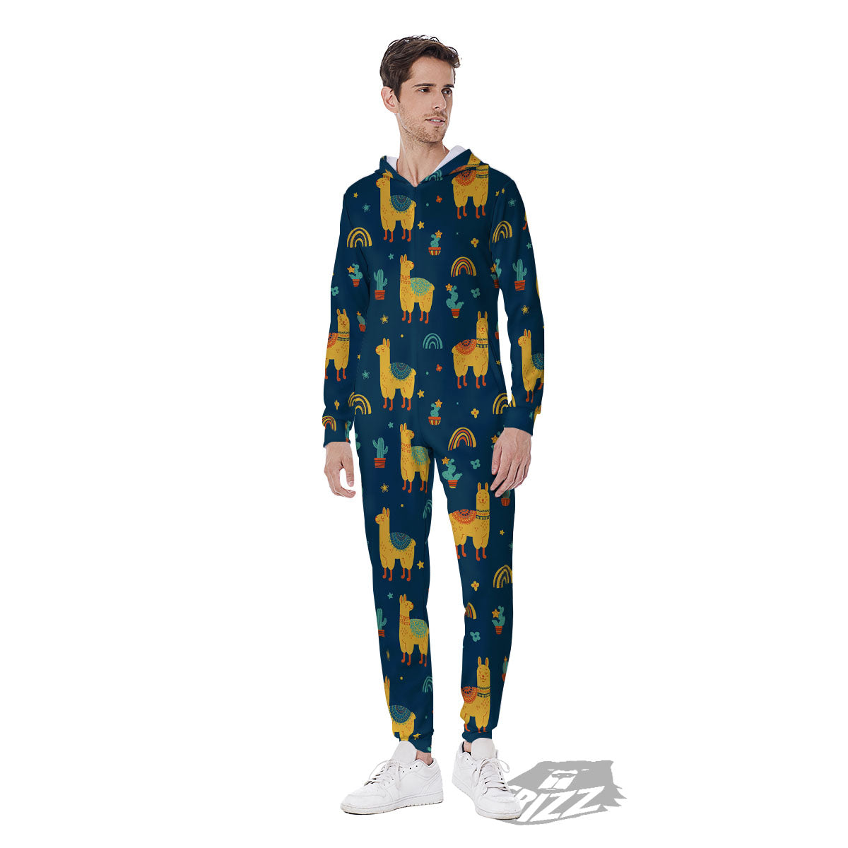 Llama Yellow Print Pattern Men's Jumpsuit-grizzshop