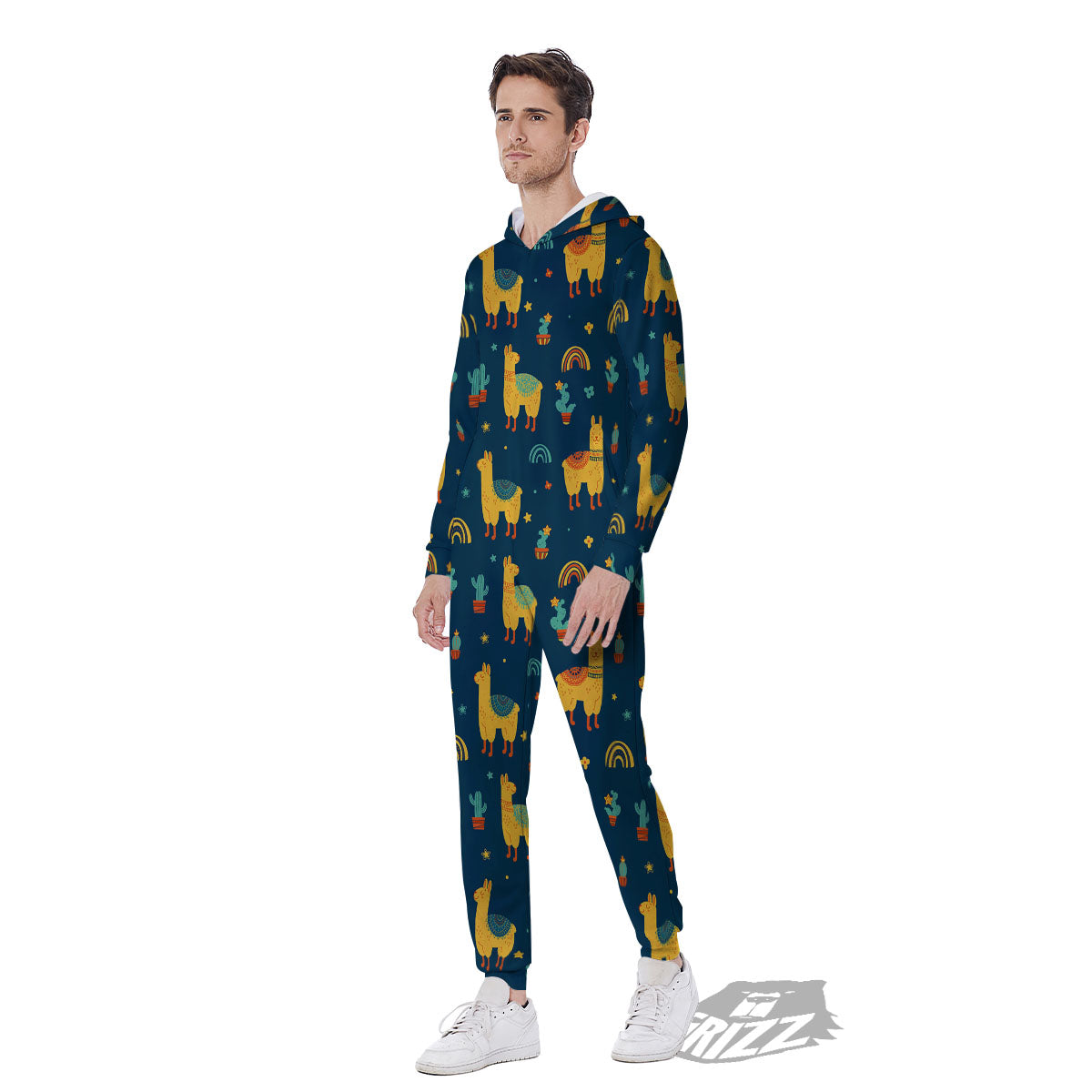Llama Yellow Print Pattern Men's Jumpsuit-grizzshop