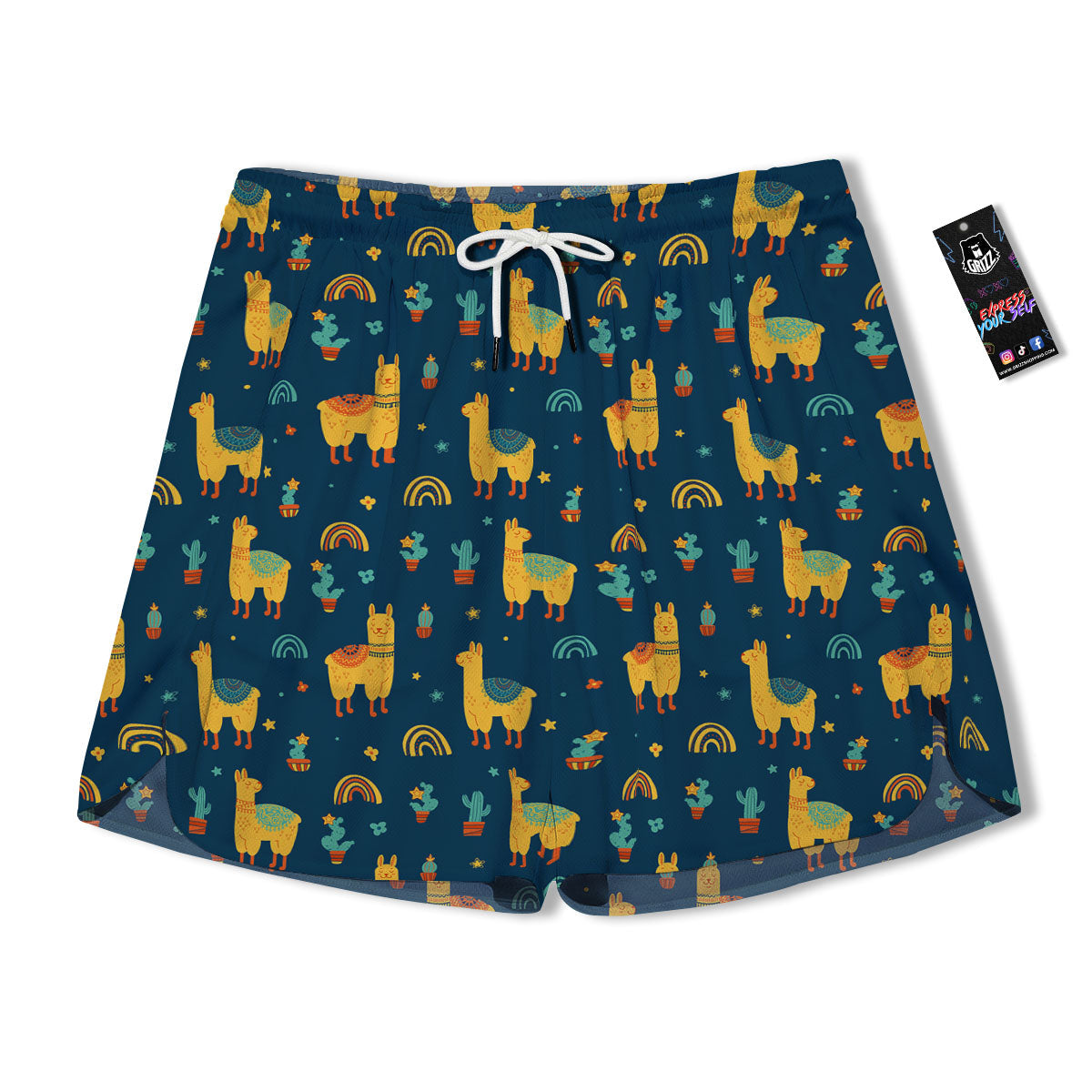 Llama Yellow Print Pattern Men's Running Shorts-grizzshop