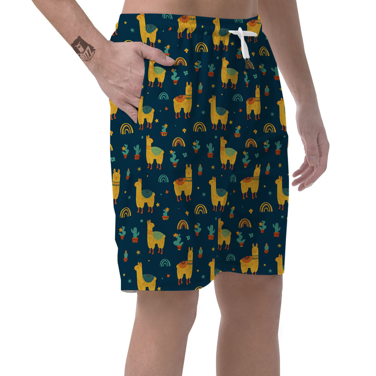 Llama Yellow Print Pattern Men's Shorts-grizzshop