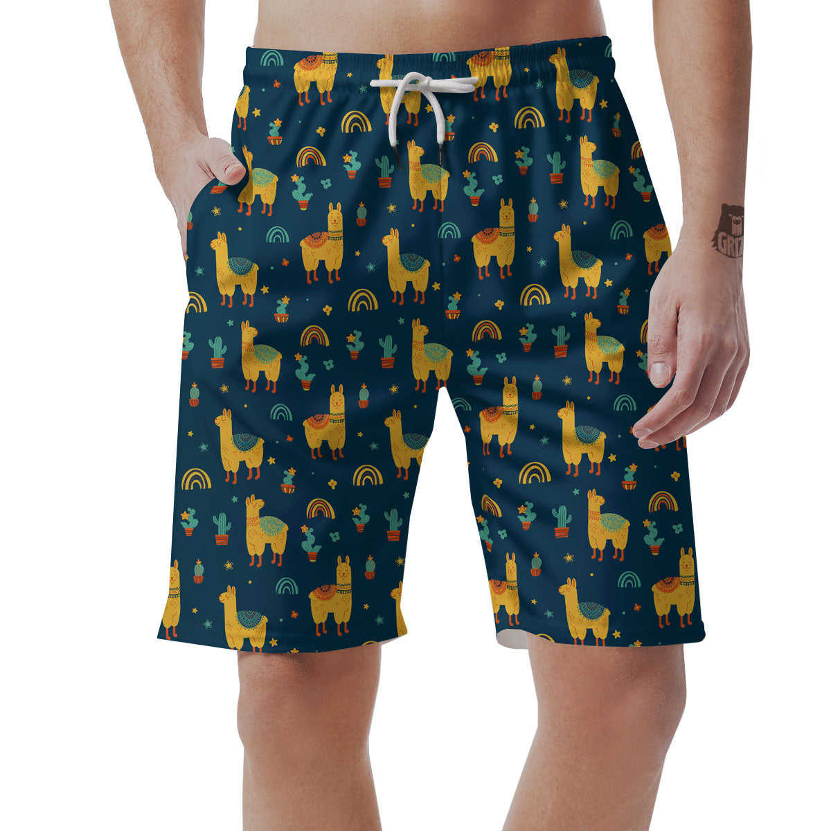 Llama Yellow Print Pattern Men's Shorts-grizzshop