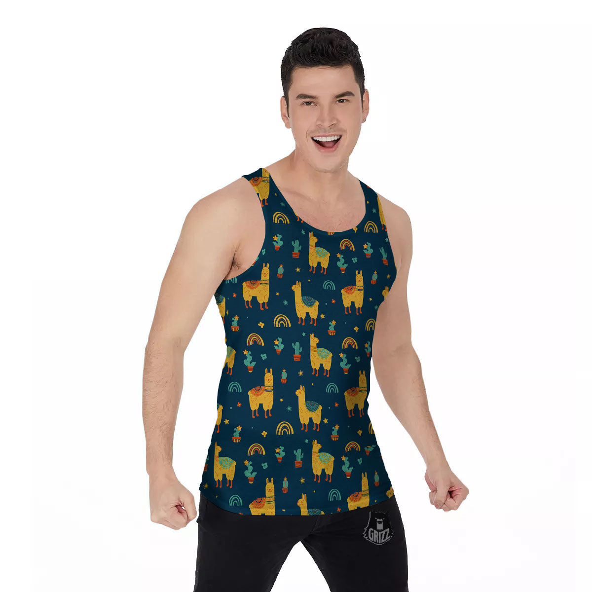 Llama Yellow Print Pattern Men's Tank Top-grizzshop