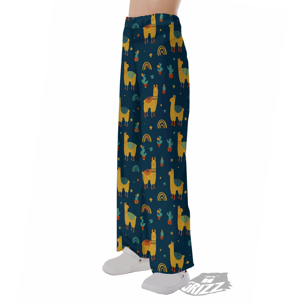 Llama Yellow Print Pattern Pajama Pants-grizzshop