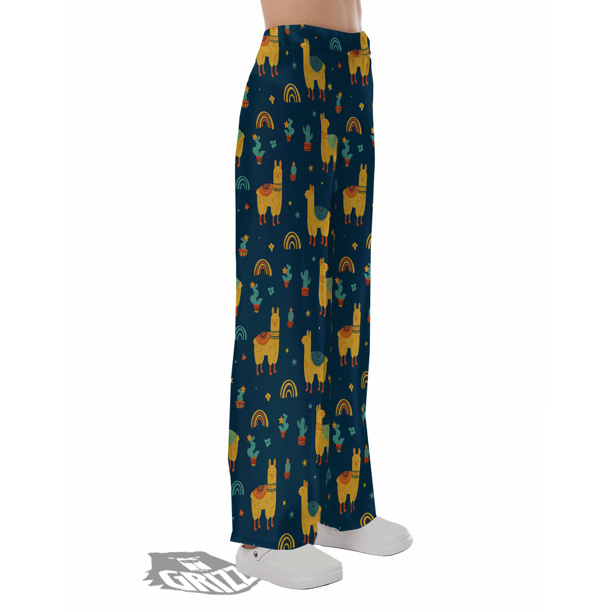 Llama Yellow Print Pattern Pajama Pants-grizzshop