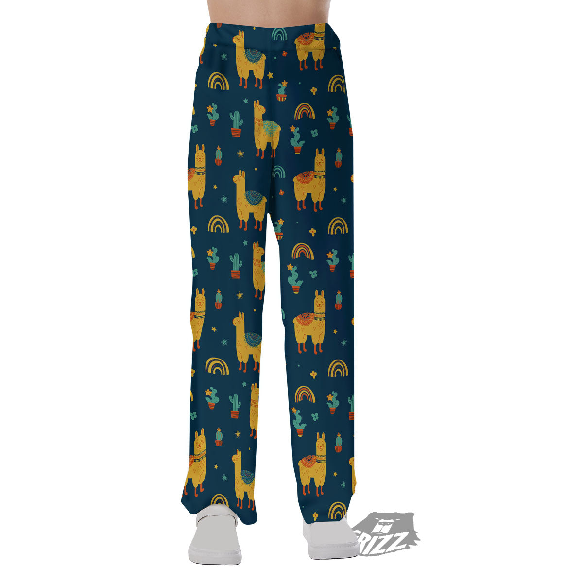 Llama Yellow Print Pattern Pajama Pants-grizzshop