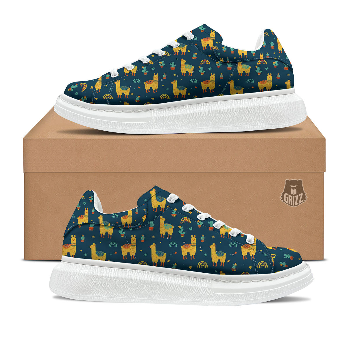 Llama Yellow Print Pattern Platform Shoes-grizzshop