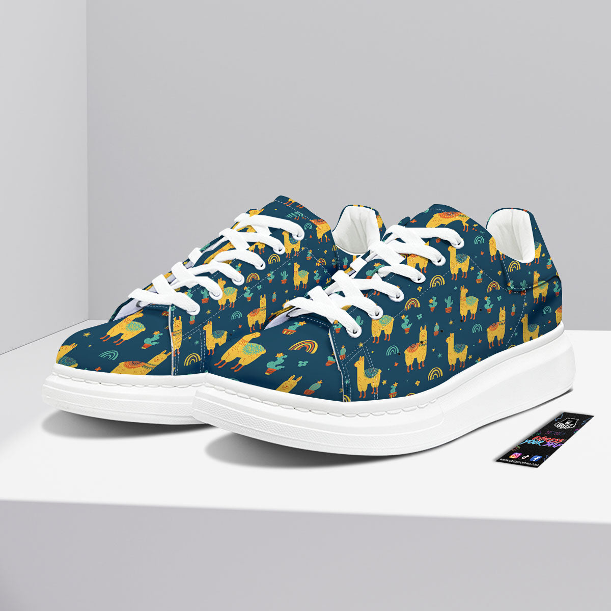 Llama Yellow Print Pattern Platform Shoes-grizzshop