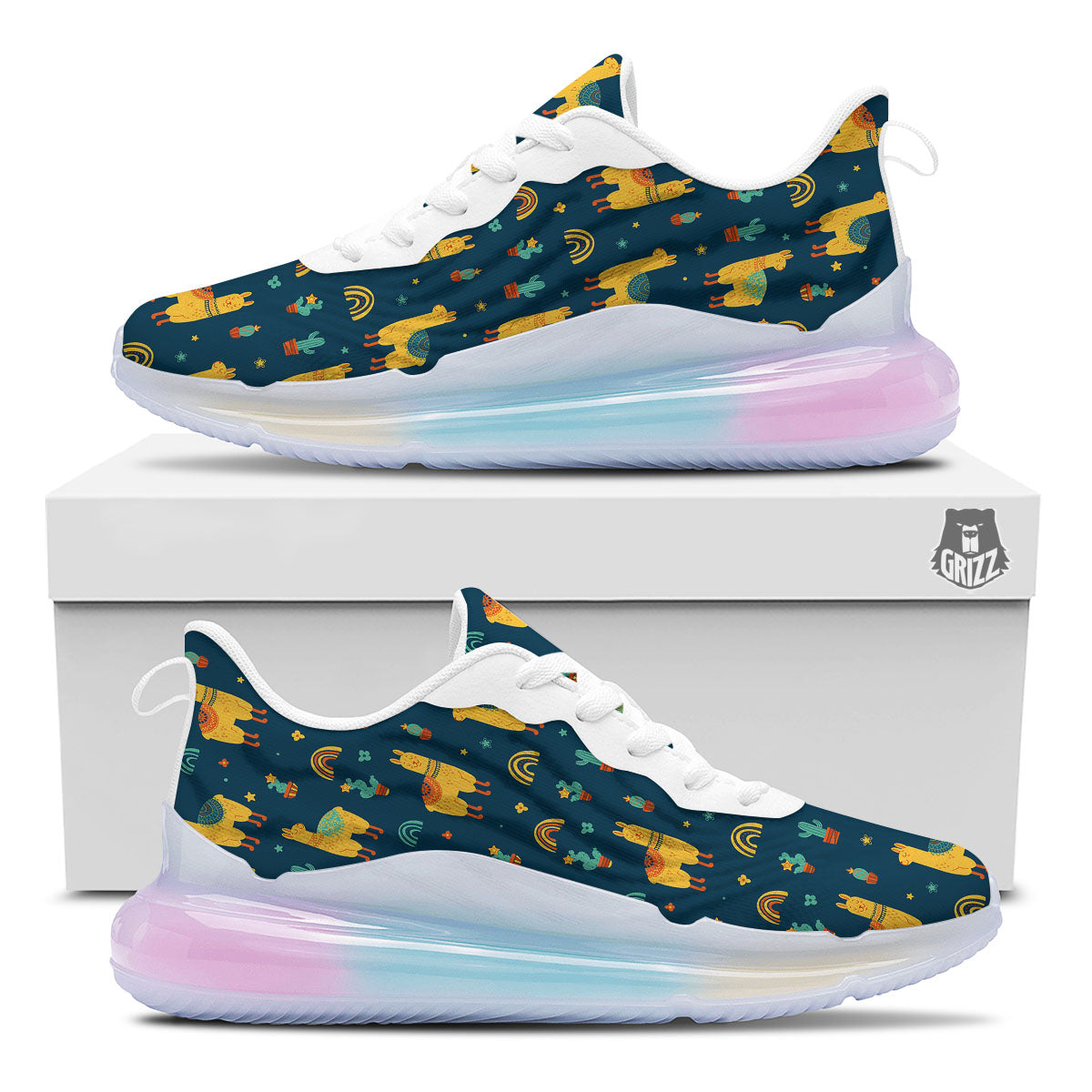 Llama Yellow Print Pattern Running Sneakers-grizzshop