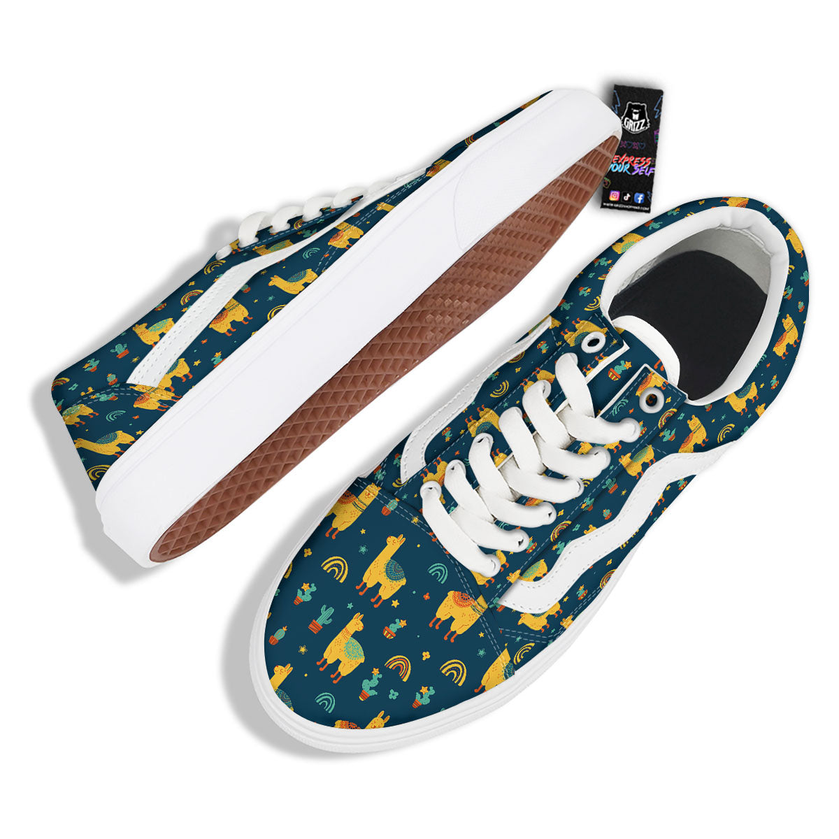 Llama Yellow Print Pattern Skate Shoes-grizzshop