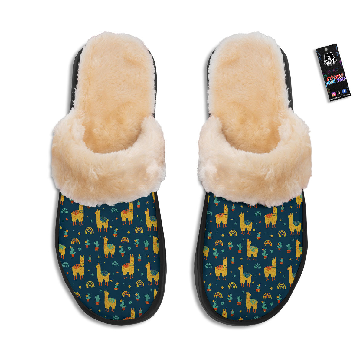 Llama Yellow Print Pattern Slippers-grizzshop