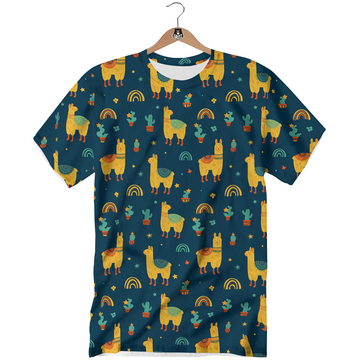 Llama Yellow Print Pattern T-Shirt-grizzshop