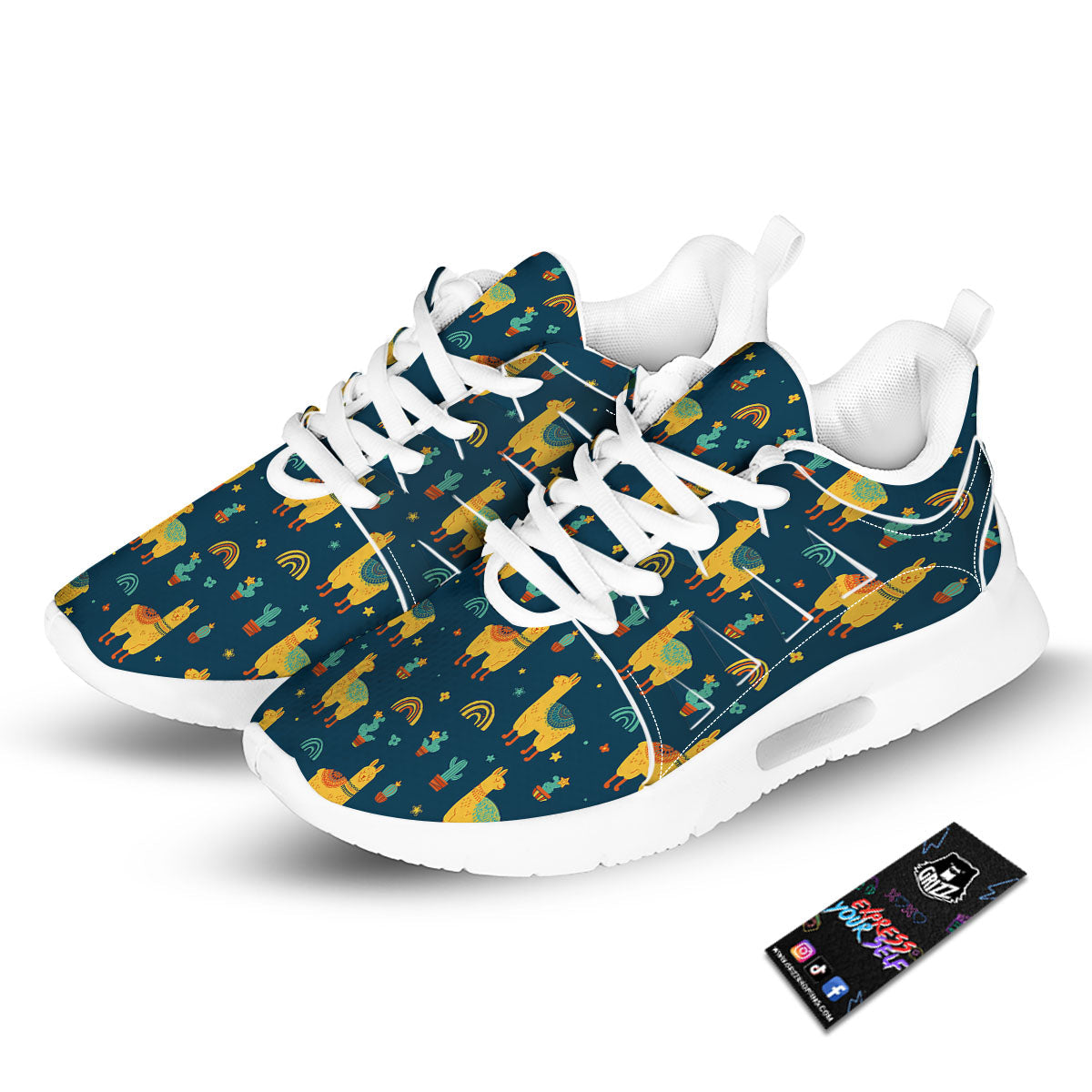 Llama Yellow Print Pattern Tennis Shoes-grizzshop