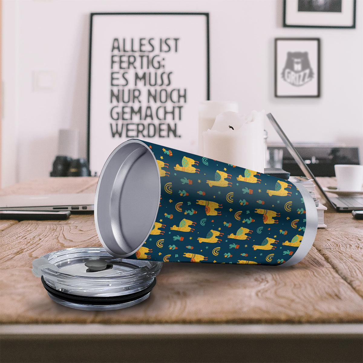 Llama Yellow Print Pattern Tumbler-grizzshop