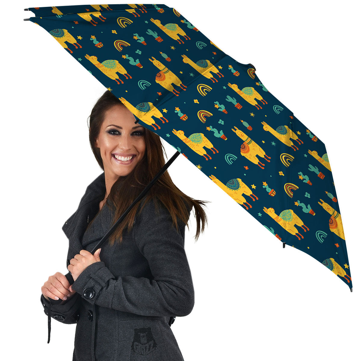 Llama Yellow Print Pattern Umbrella-grizzshop