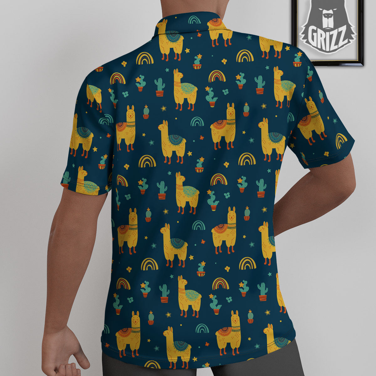 Llama Yellow Print Pattern Untucked Shirts-grizzshop