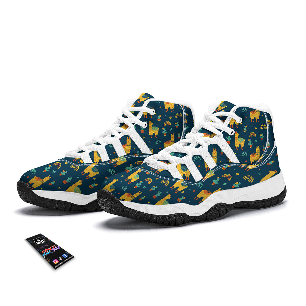 Llama Yellow Print Pattern White Bball Shoes-grizzshop