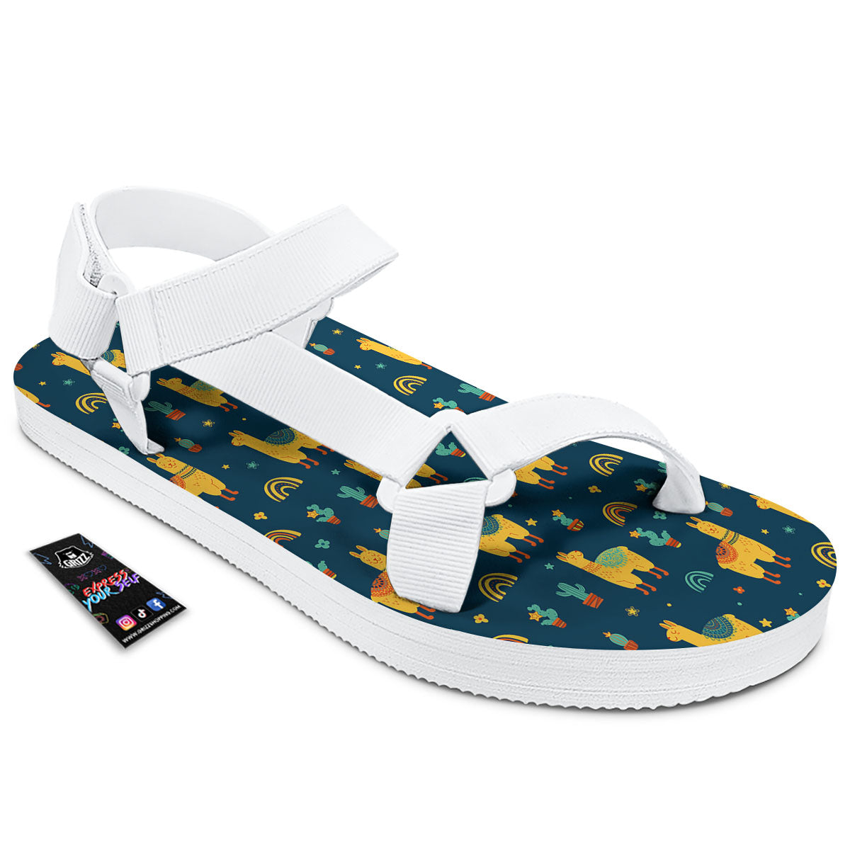 Llama Yellow Print Pattern White Open Toe Sandals-grizzshop