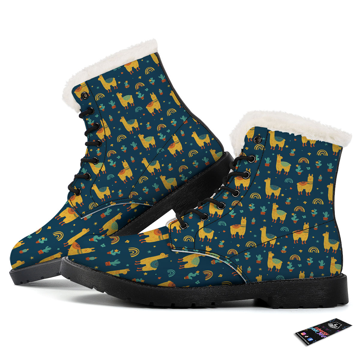 Llama Yellow Print Pattern Winter Boots-grizzshop