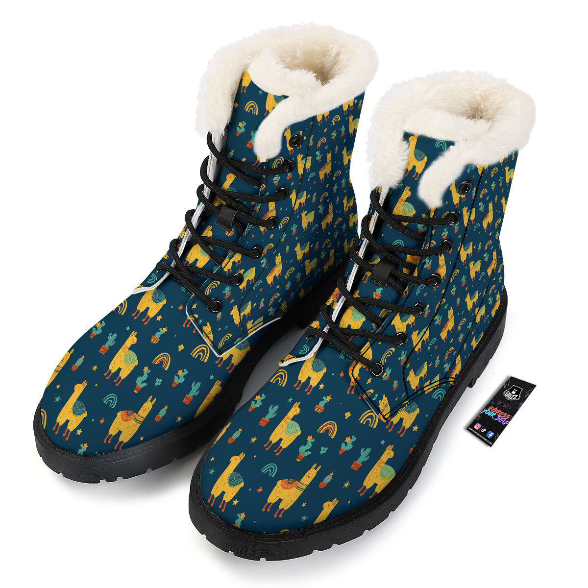 Llama Yellow Print Pattern Winter Boots-grizzshop