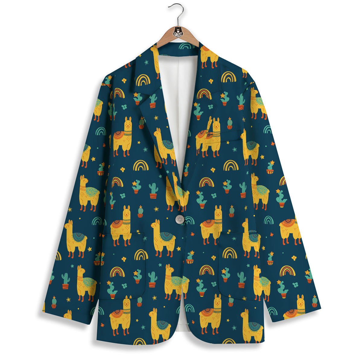 Llama Yellow Print Pattern Women's Blazer-grizzshop