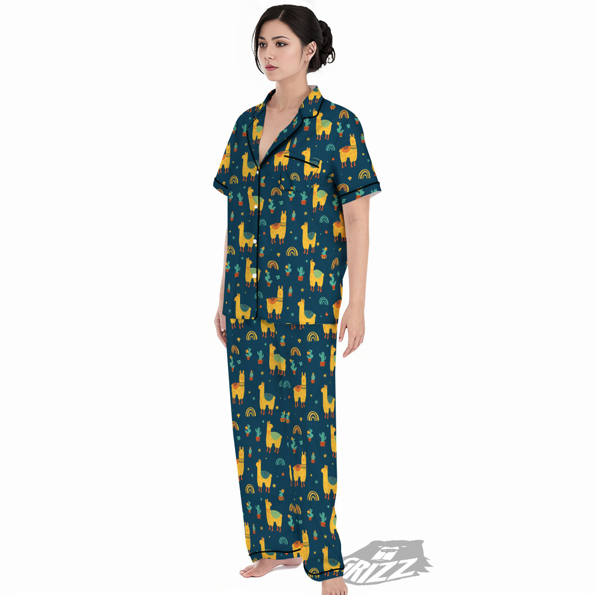 Llama Yellow Print Pattern Women's Pajamas Set-grizzshop