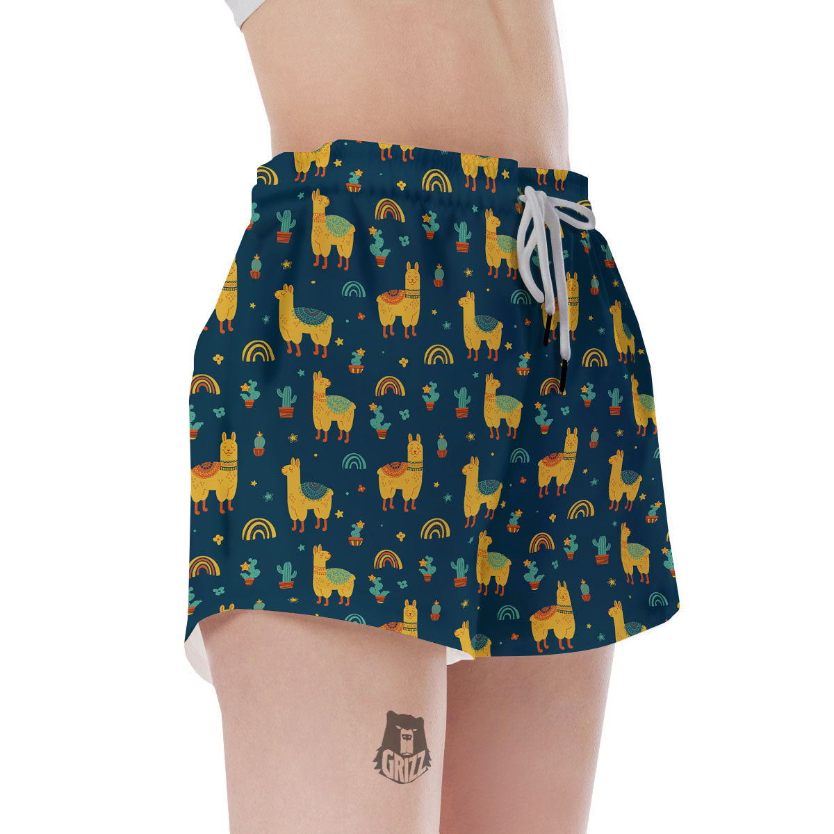 Llama Yellow Print Pattern Women's Shorts-grizzshop