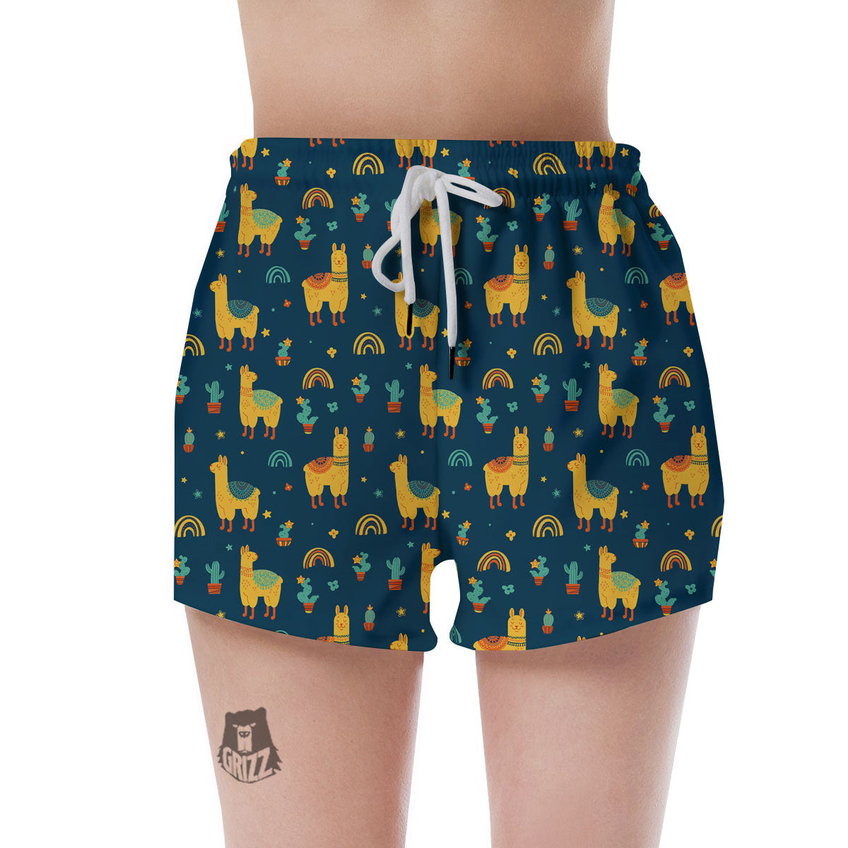 Llama Yellow Print Pattern Women's Shorts-grizzshop