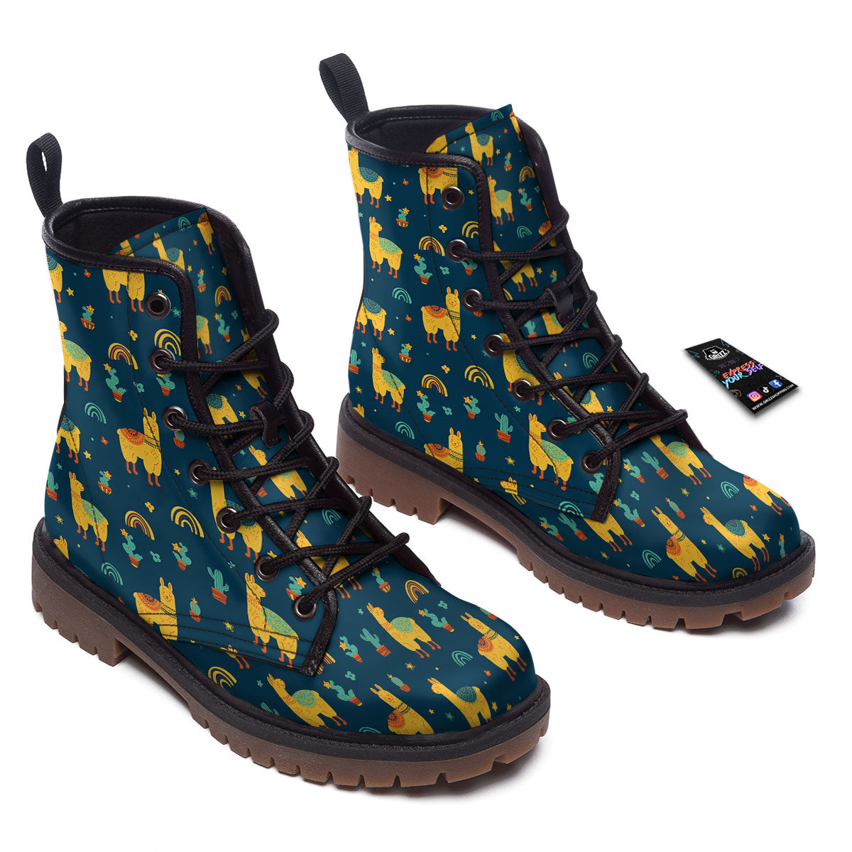 Llama Yellow Print Pattern Work Boots-grizzshop