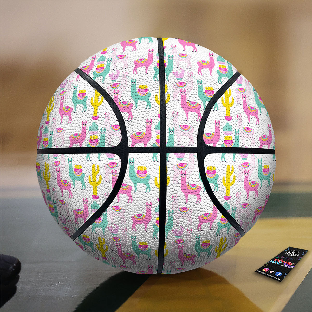 Llama And Cartoon Cactus Print Pattern Basketball
