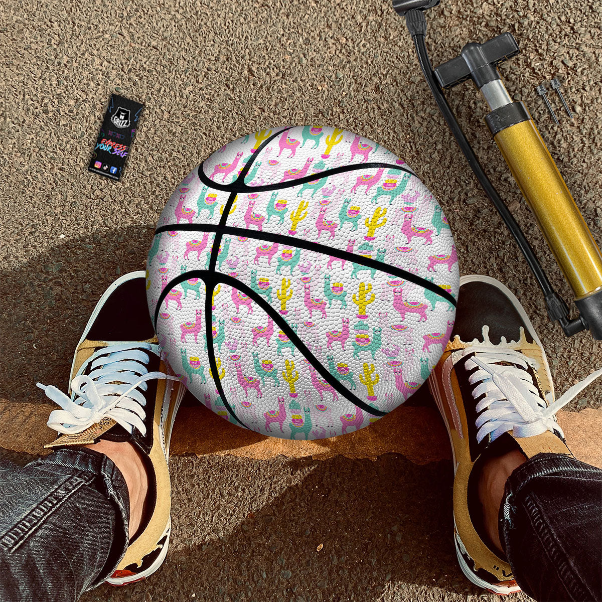Llama And Cartoon Cactus Print Pattern Basketball