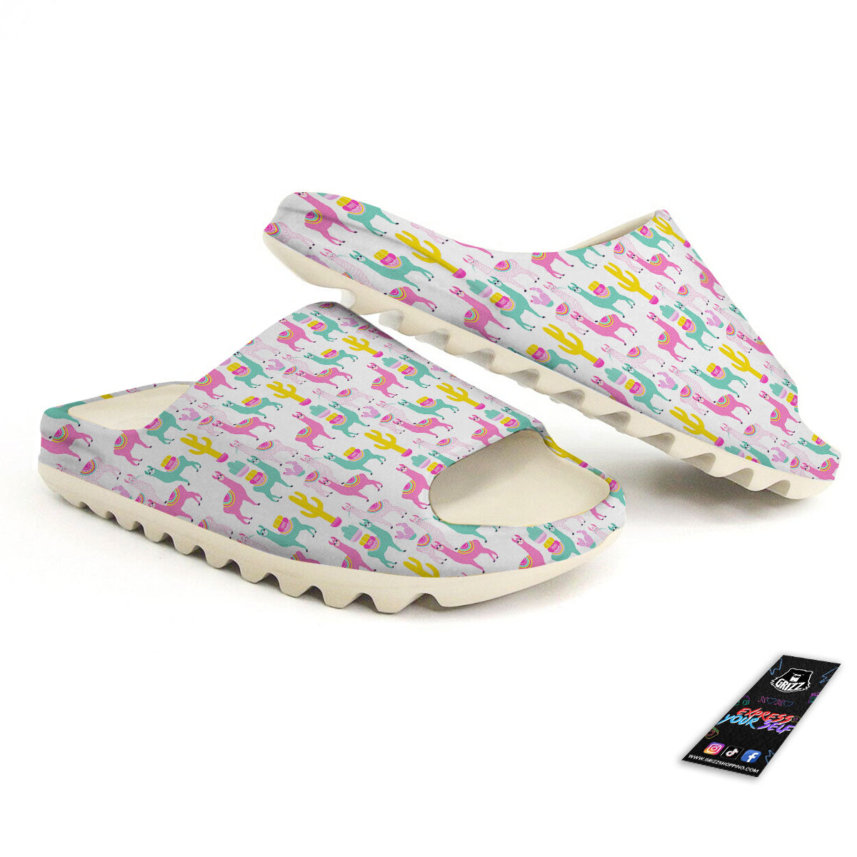 Llama And Cartoon Cactus Print Pattern Sandals-grizzshop
