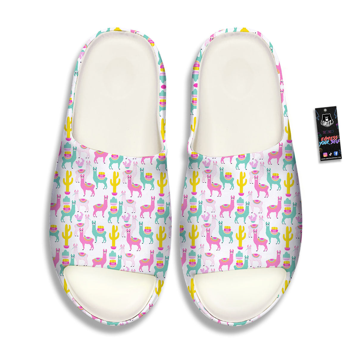 Llama And Cartoon Cactus Print Pattern Sandals-grizzshop