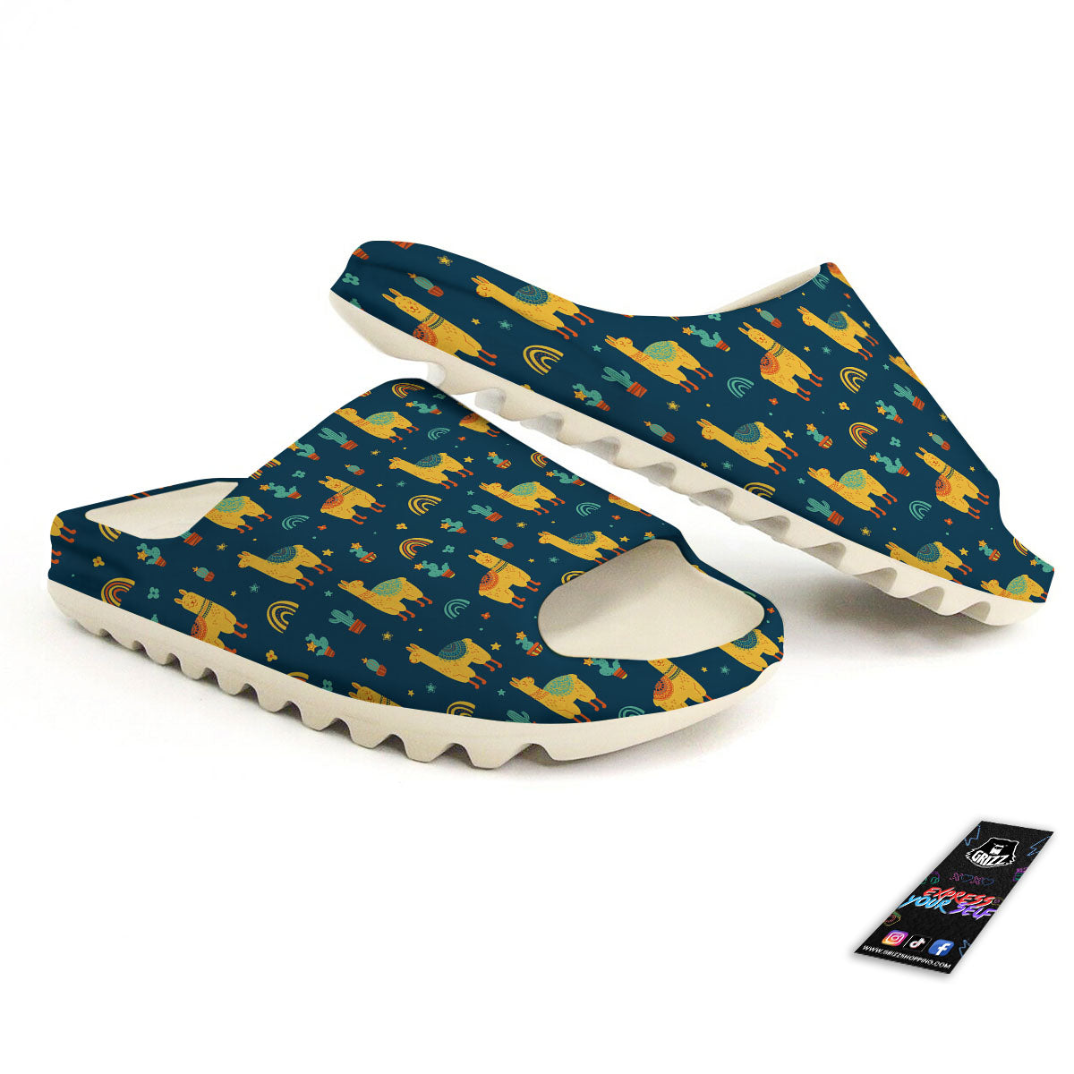 Llama And Cute Cactus Print Pattern Sandals-grizzshop