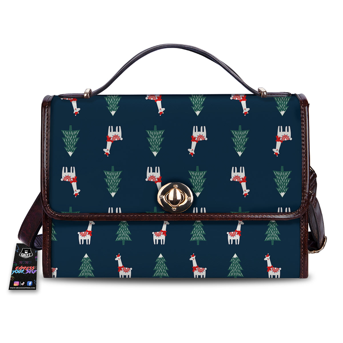 Llama Xmas Print Pattern Women's Satchel Bag