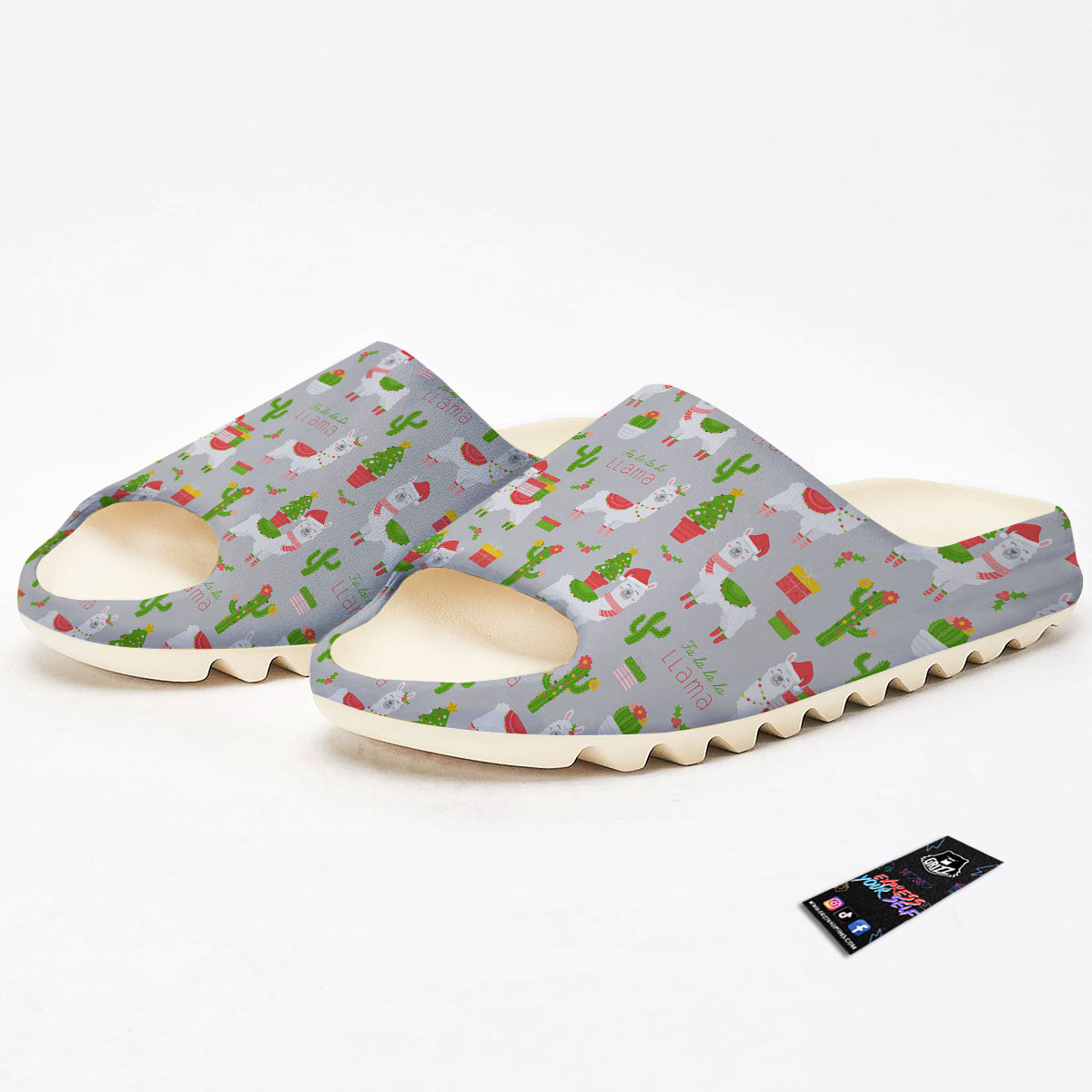 Llama Xmas Santa Claus Print Pattern Sandals-grizzshop