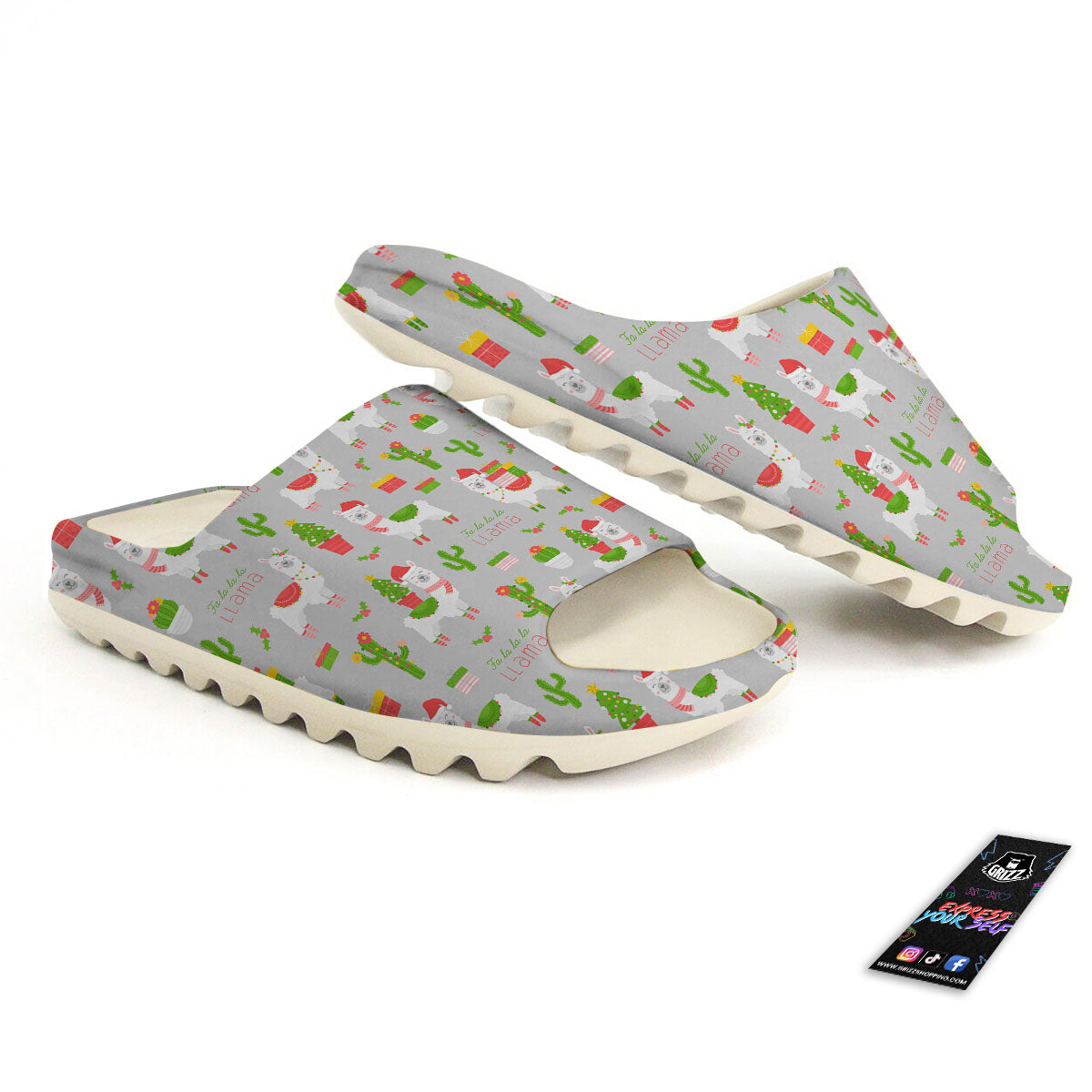 Llama Xmas Santa Claus Print Pattern Sandals-grizzshop