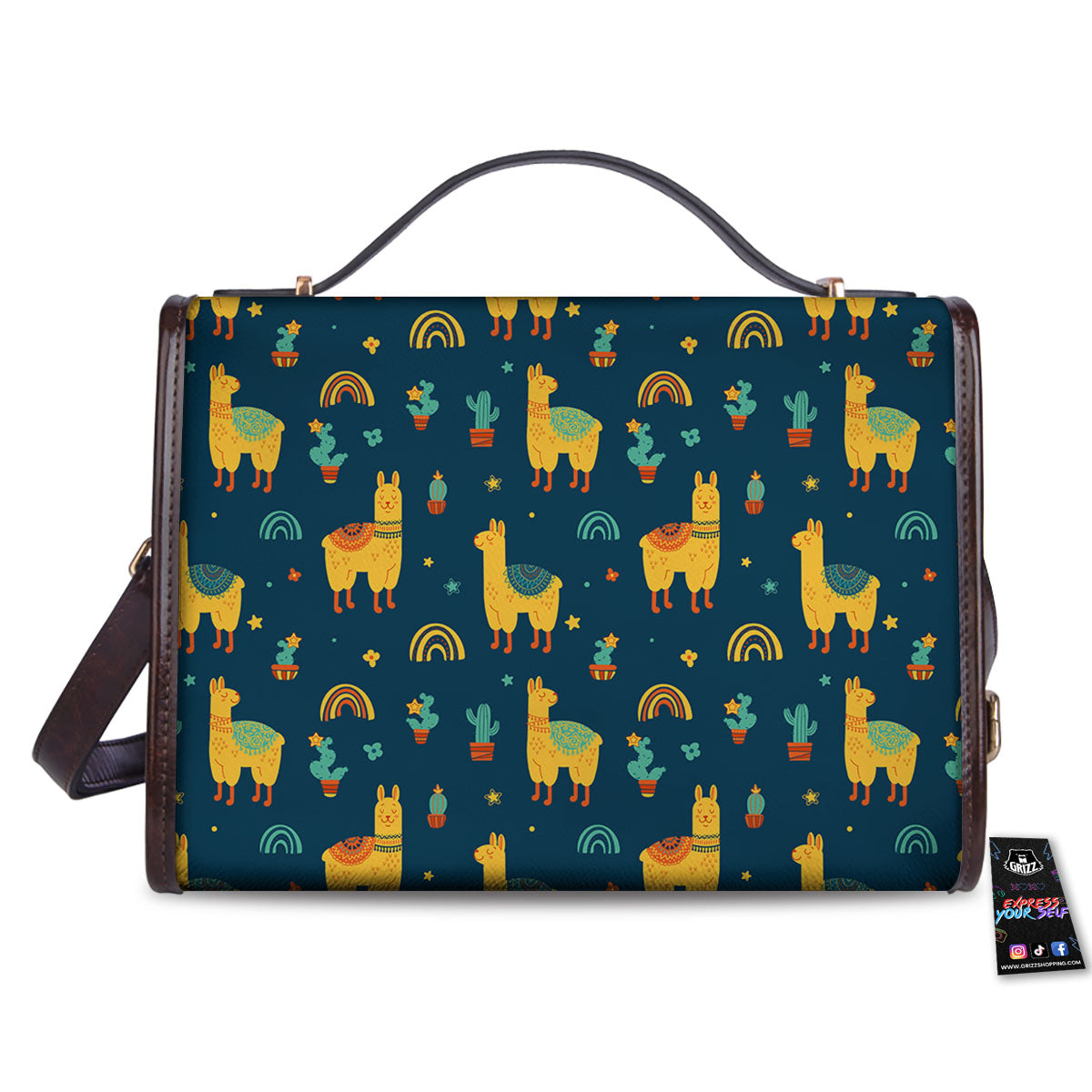 Llama Yellow Print Pattern Women's Satchel Bag