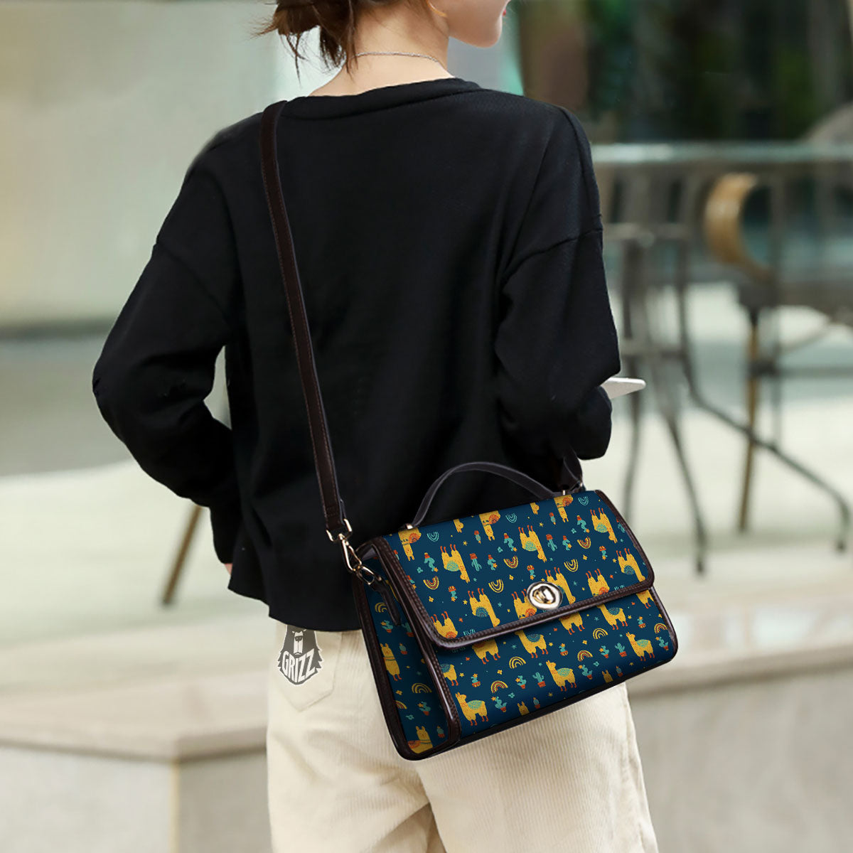 Llama Yellow Print Pattern Women's Satchel Bag