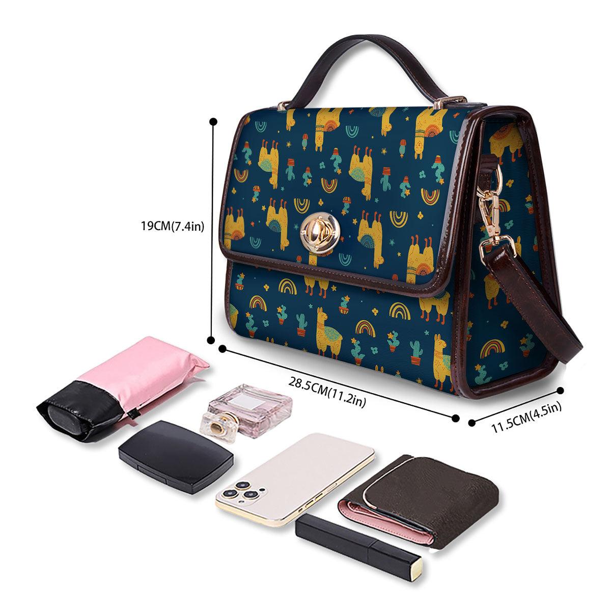 Llama Yellow Print Pattern Women's Satchel Bag