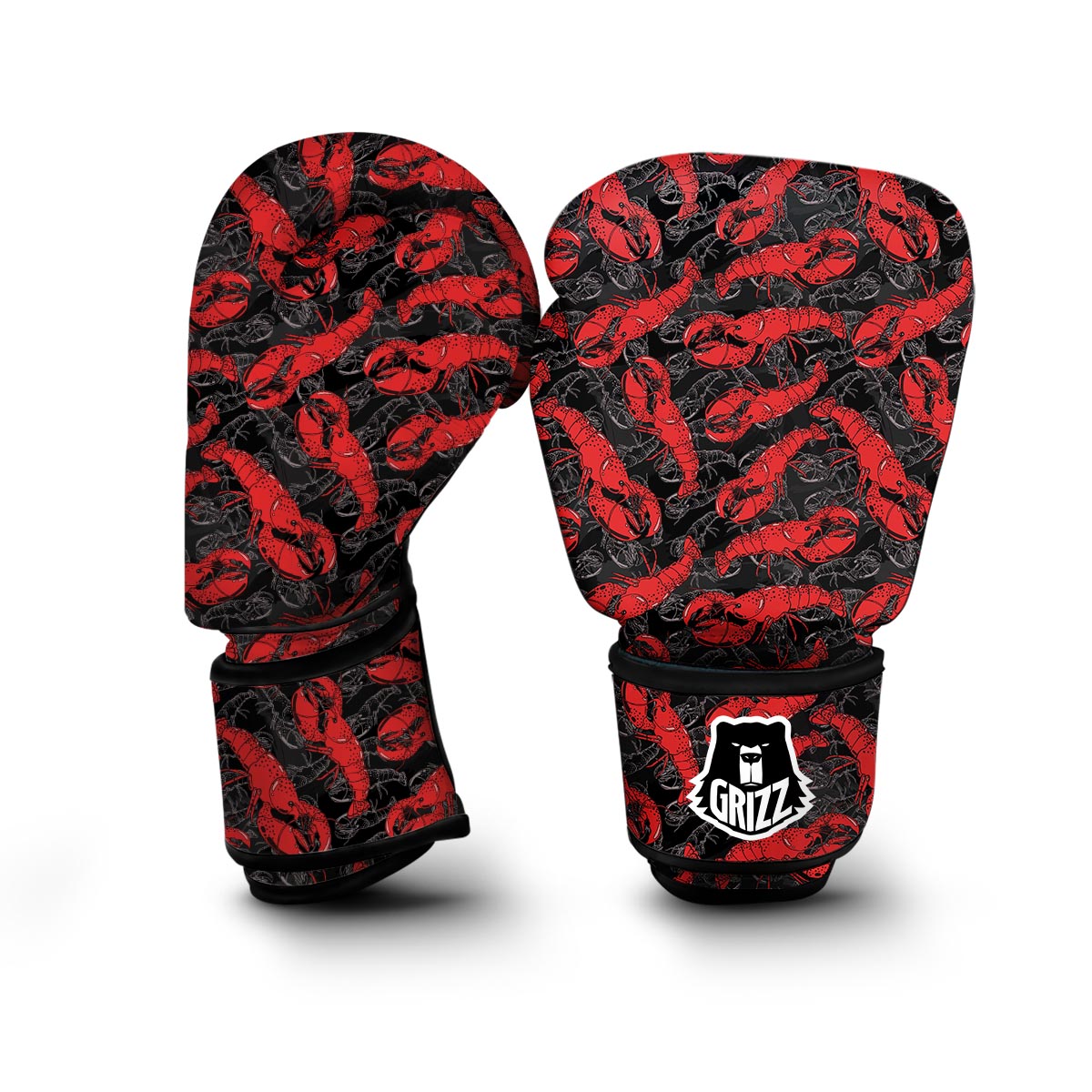 Lobster Black Pattern Print Boxing Gloves-grizzshop