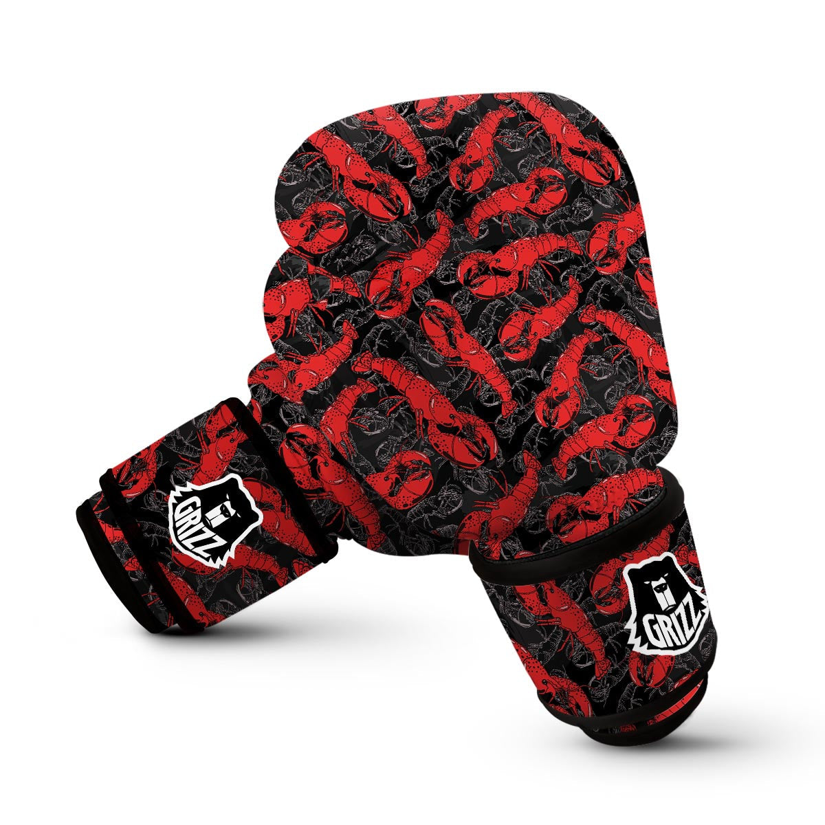 Lobster Black Pattern Print Boxing Gloves-grizzshop