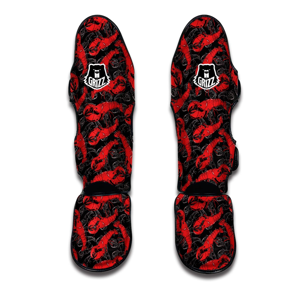 Lobster Black Pattern Print Muay Thai Shin Guards-grizzshop