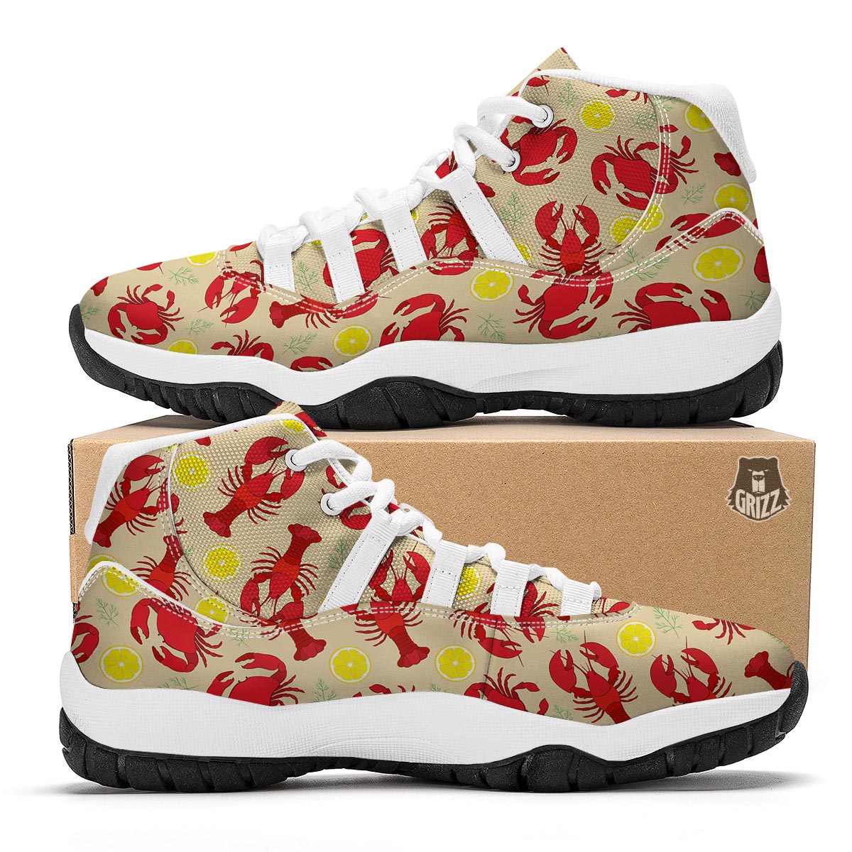 Lobster Crab Pattern Print White Bball Shoes-grizzshop