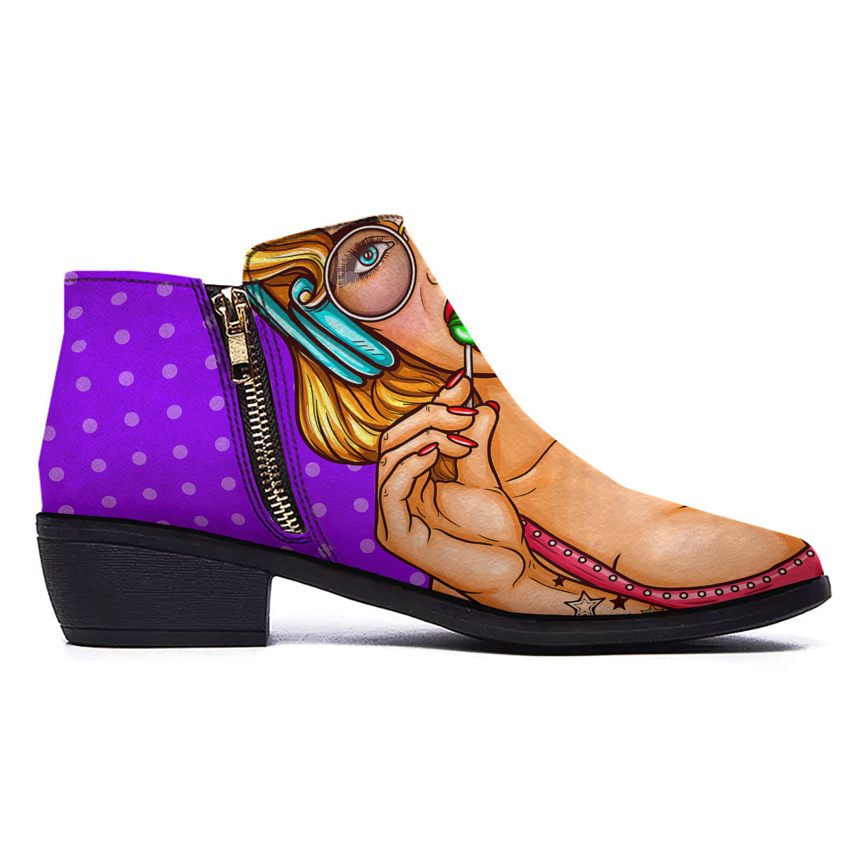 Lollipop And Punk Girl Print Ankle Boots-grizzshop
