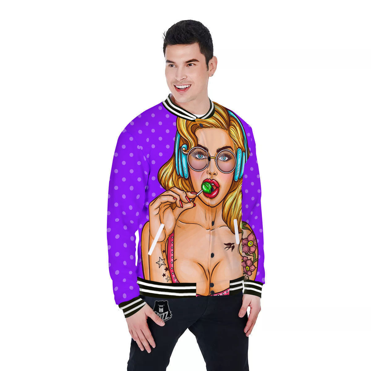 Lollipop And Punk Girl Print Baseball Jacket-grizzshop