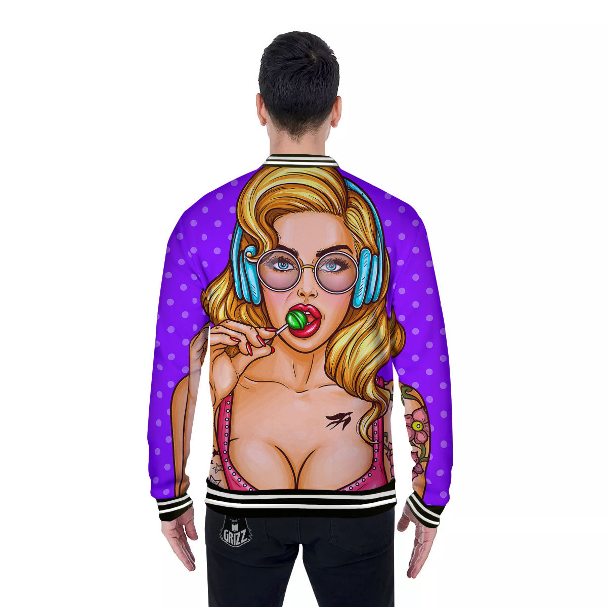 Lollipop And Punk Girl Print Baseball Jacket-grizzshop