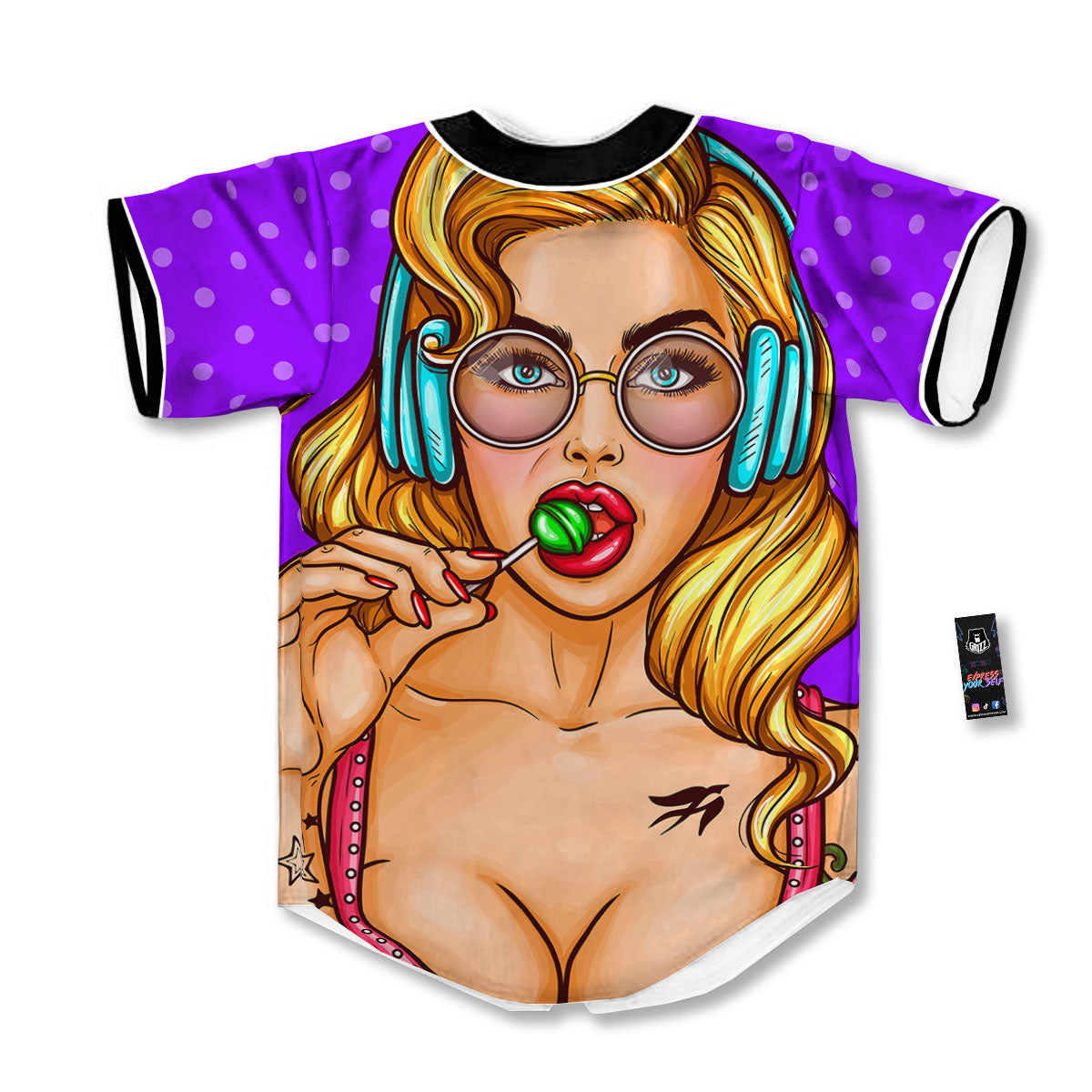 Lollipop And Punk Girl Print Baseball Jersey-grizzshop