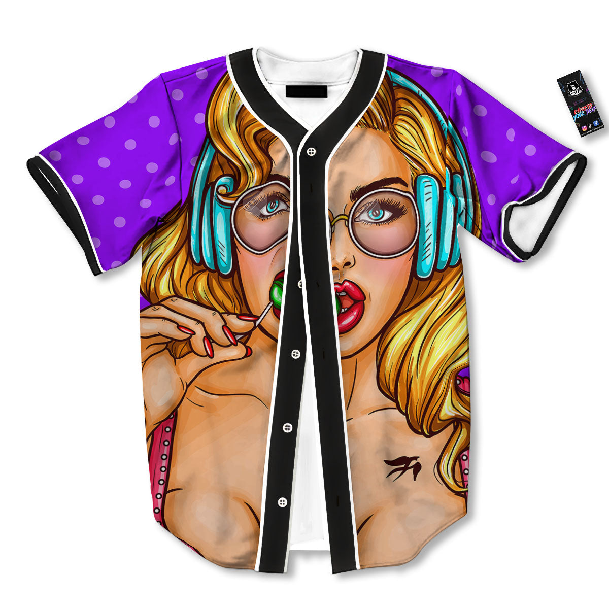 Lollipop And Punk Girl Print Baseball Jersey-grizzshop